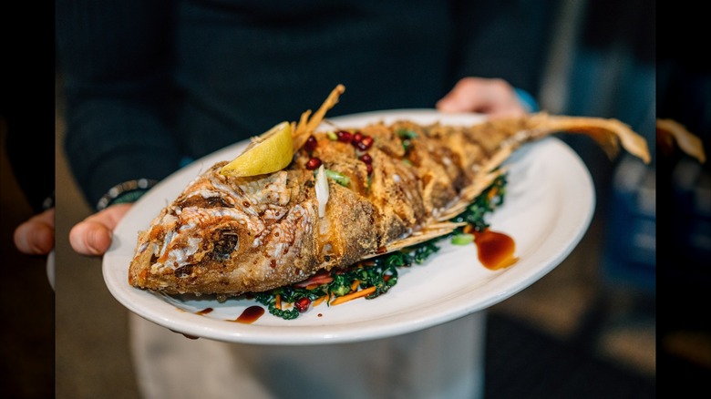 Whole fish served on a plate