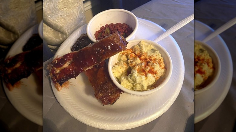 Polk's House ribs with potato salad and baked beans
