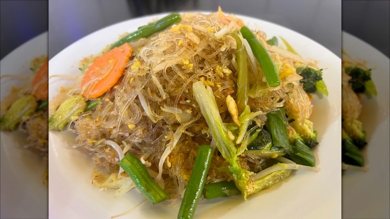 Pad Woon Sen Thai dish with glass noodles, green beans, and other veggies at Masaman Thai Kitchen