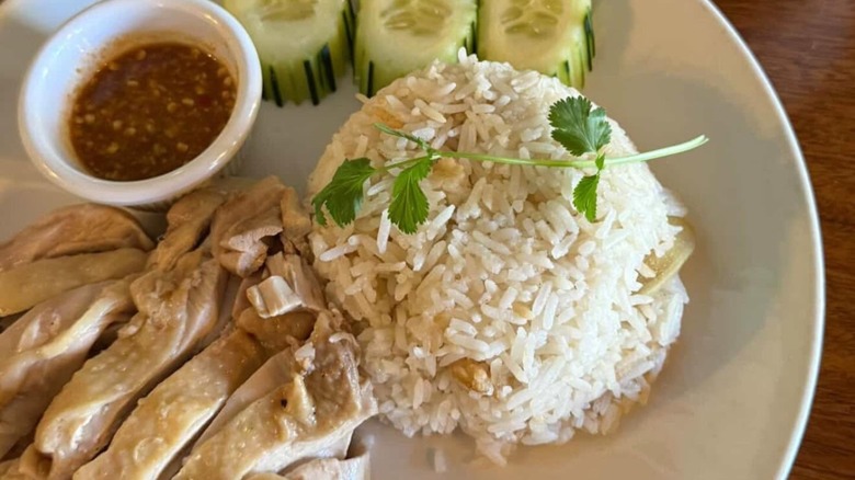 Steamed chicken with ginger rice, also called Khao Mun Gai at Budsi's Authentic Thai restaurant