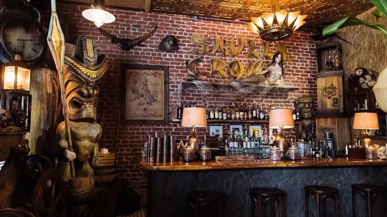 Interior Dining room and bar setup at Skull & Crown Trading Co.