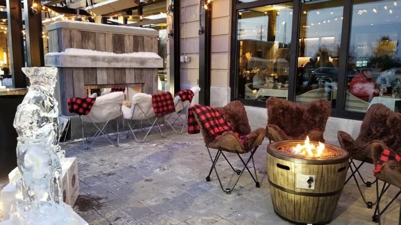 Exterior dining seating at Timber Kitchen and Bar in Bangor