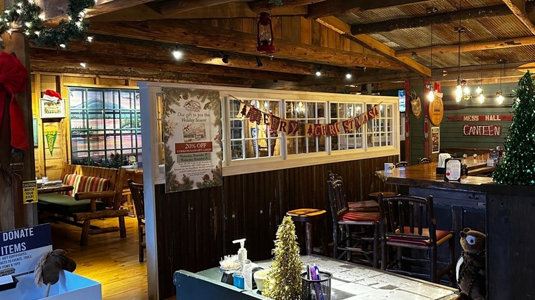 Camp restaurant's camp-themed interior dining area