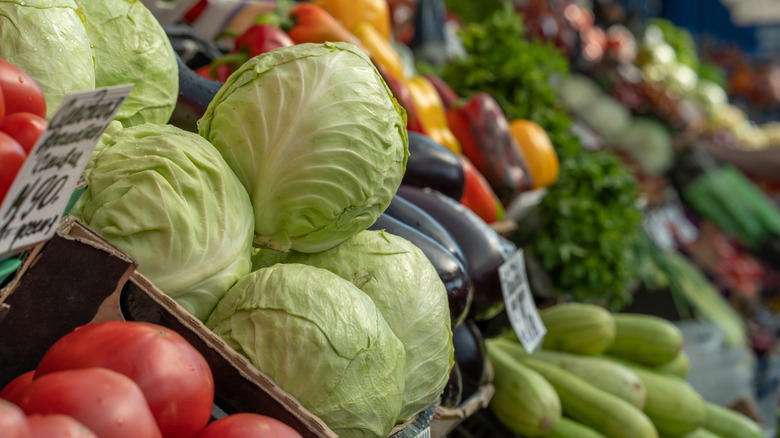Cabbage heads at grocery store