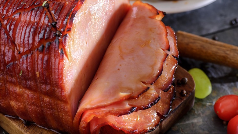 Sliced glazed ham