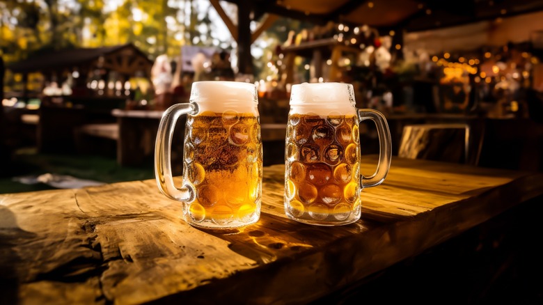 German beer steins at Oktoberfest celebration