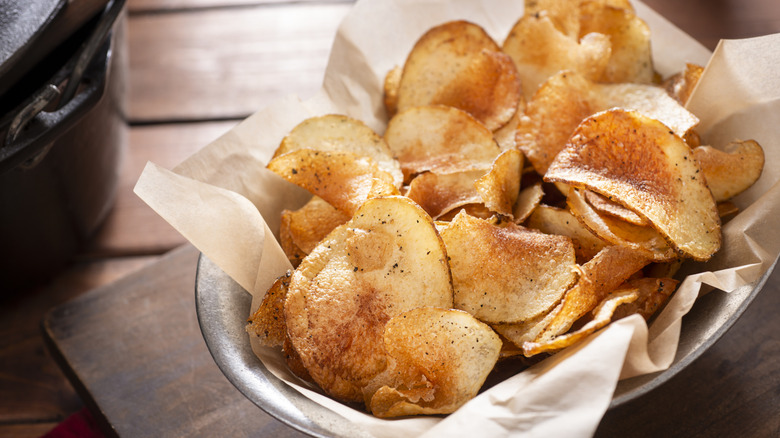 A bowl of homemade potato chips