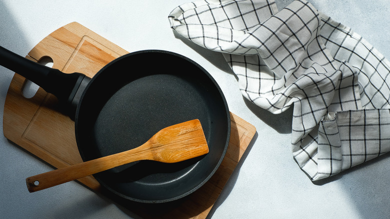cast iron pan on kitchen counter