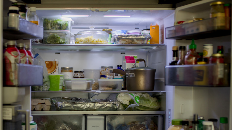 Open refrigerator filled with food