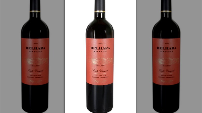 Belhara Estate Malbec bottle on white backdrop