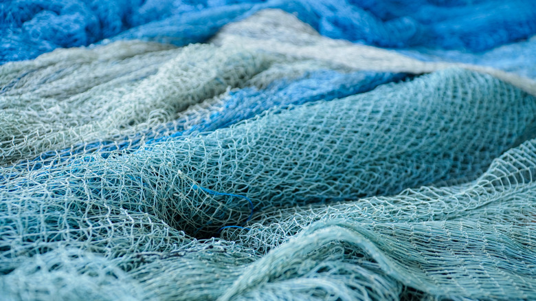 A variety of blue fishing nets