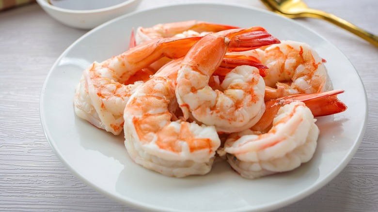 Cooked shrimp on a white plate