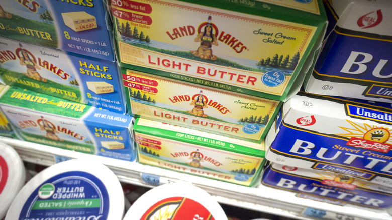 Butter varieties on supermarket shelf