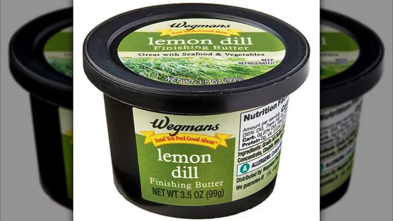 A tub of Wegmans lemon dill finishing butter