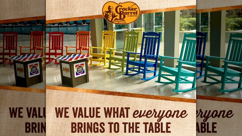 Cracker Barrel Rainbow Painted Rocking Chairs for LGBTQIA