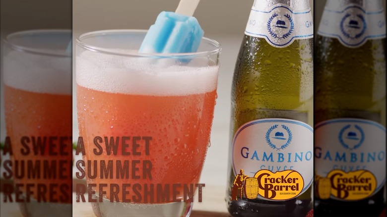 close up of Cracker Barrel cocktail and drink with brand logo