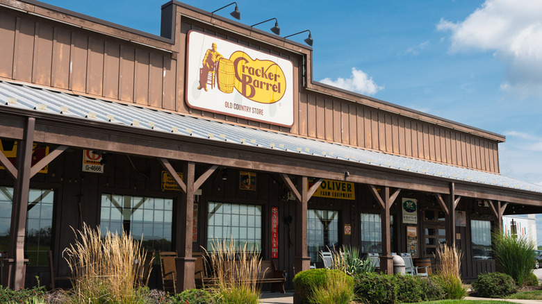 Exterior of Cracker Barrel restaurant with classic sign logo