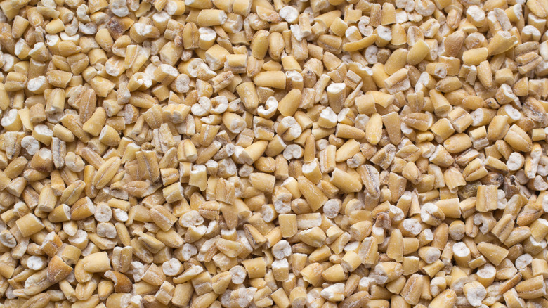 Close-up of dry steel-cut oatmeal