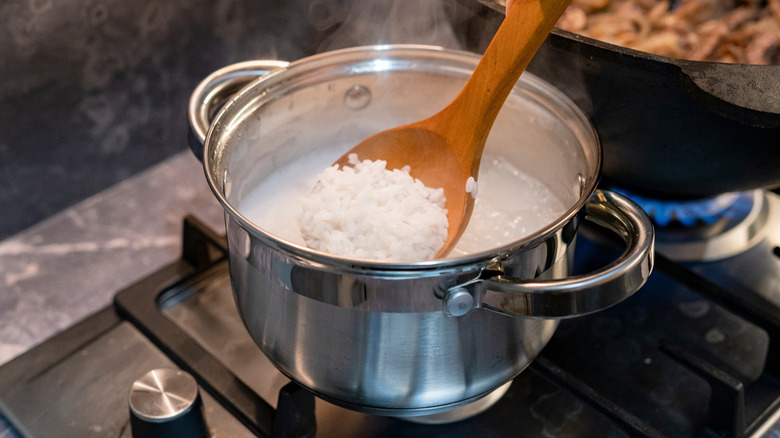 Rice cooking on stove top