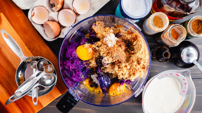 Colorful ingredients in a food processor