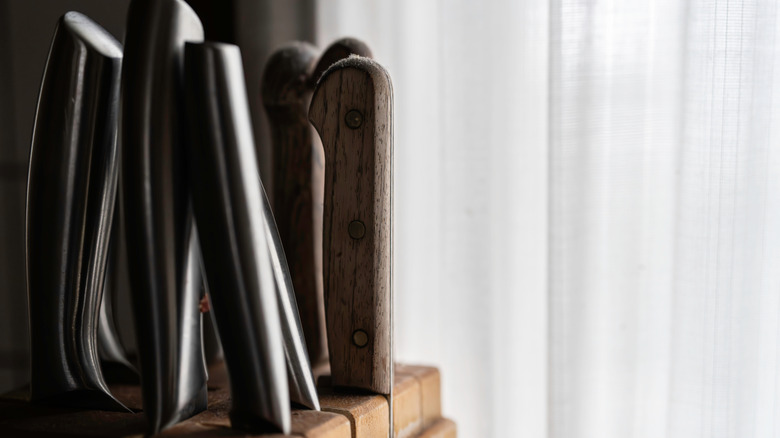 assortment of knives in knife block