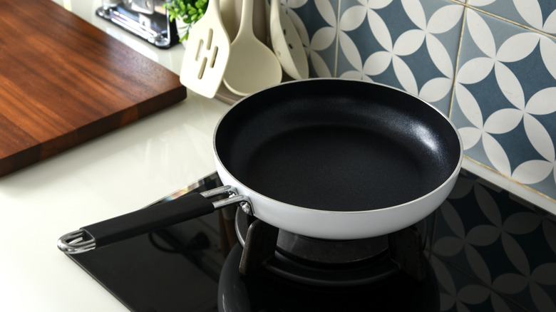 Empty nonstick pan on the stove