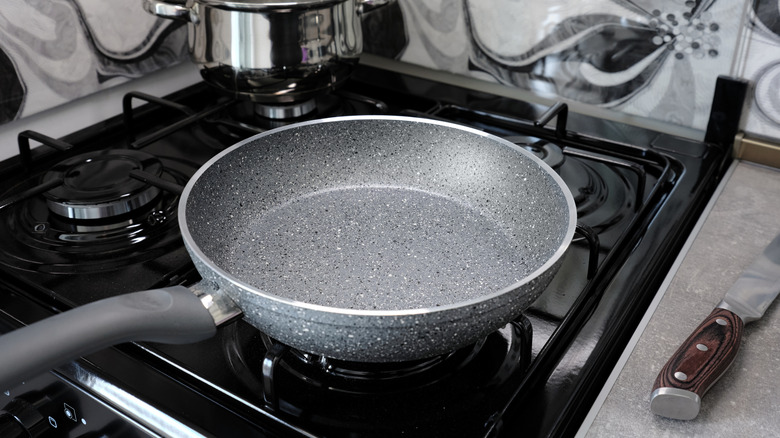 Empty nonstick pan on a stove