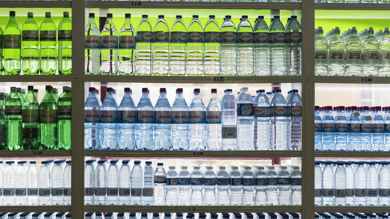 water bottles on grocery store shelves