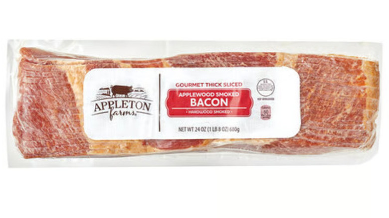 A package of Appleton Farms Applewood Smoked Bacon against a white background