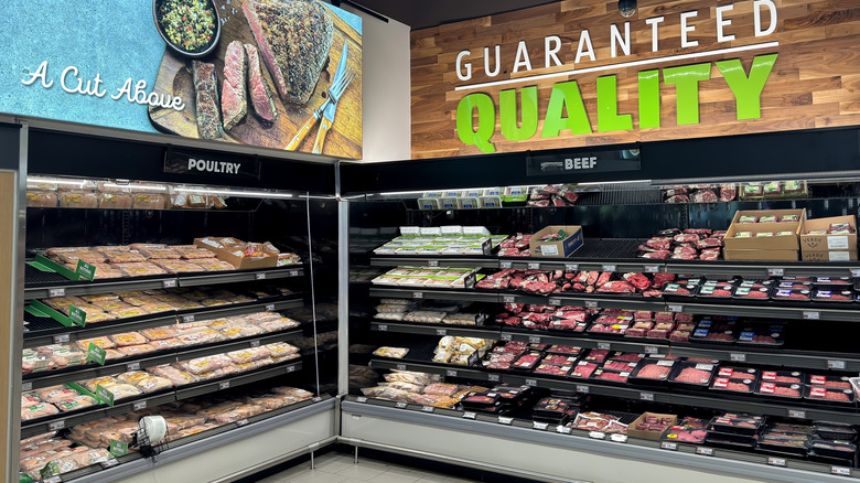 Interior of an Aldi store's beef and poultry sections