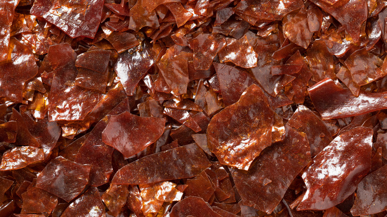 closeup of hardened bug shellac flakes