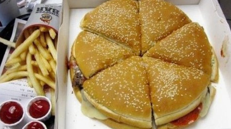 Spread of pizza and burgers