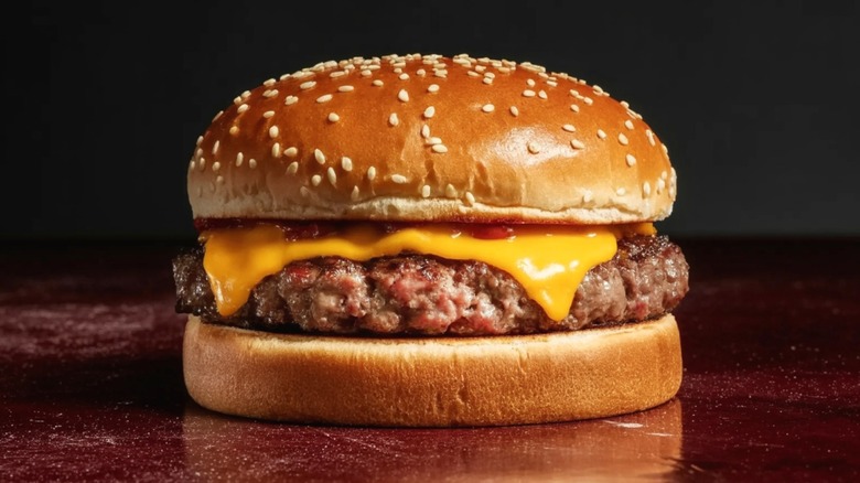 Close-up of a classic cheeseburger.