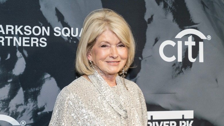 Martha Stewart, smiling, on a red carpet