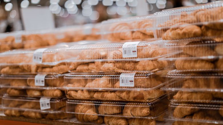 The croissants sold in plastic boxes lined up at Costco