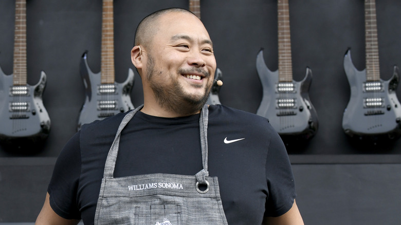 David Chang wearing Williams Sonoma apron