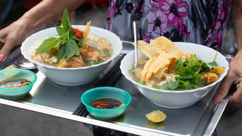 traditional Vietnamese pho for breakfast on tray