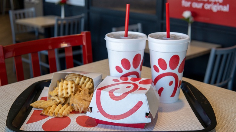 a meal on a tray at Chick-fil-A