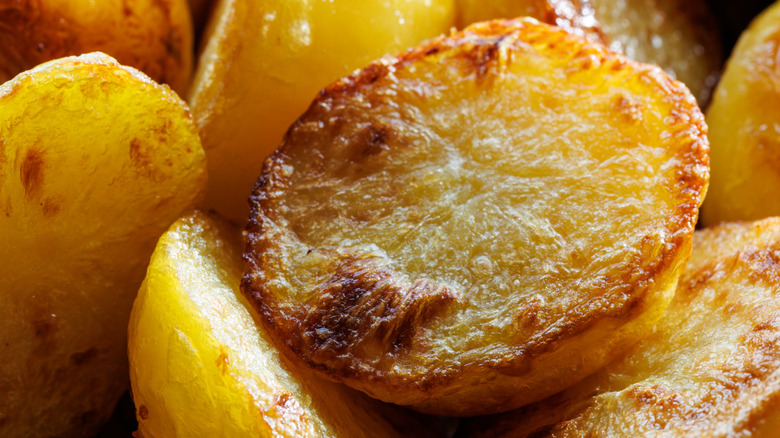 Close-up of a crispy roasted potatoes