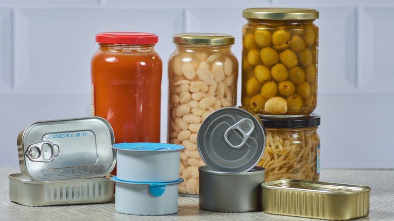 Assorted canned and jarred foods