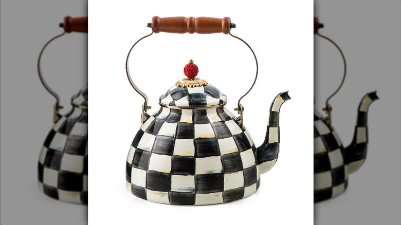 Close-up of the Mackenzie-Childs Courtly Check 3 Quart Tea Kettle