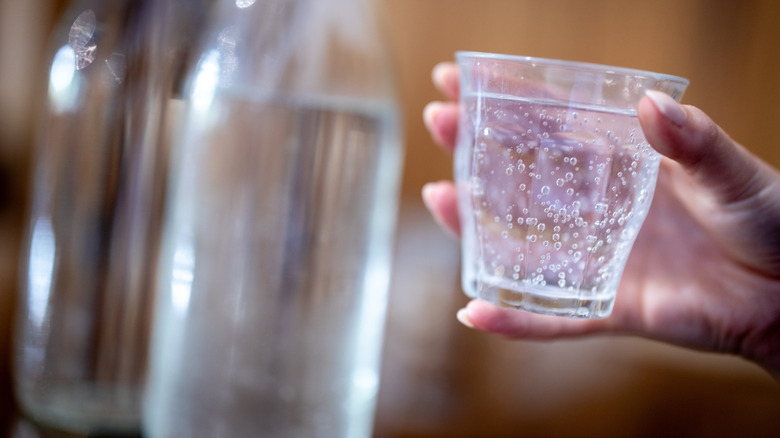 A glass of sparkling water