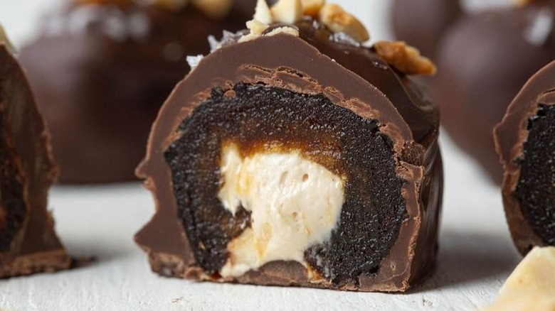 Chocolate covered date with nougat filling