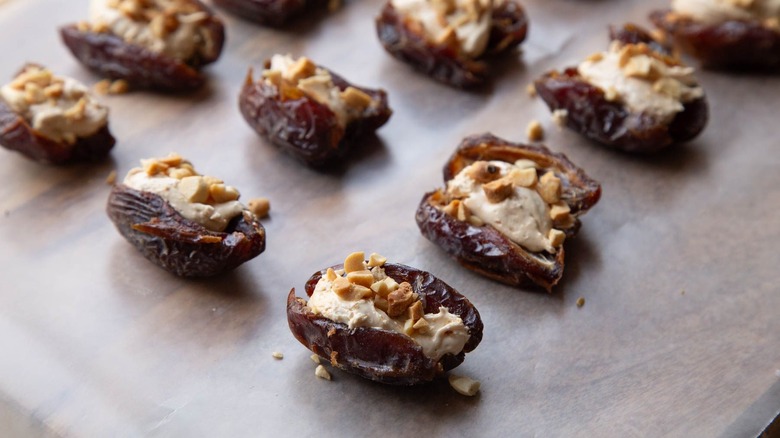 Medjool dates with nougat filling and chopped nuts