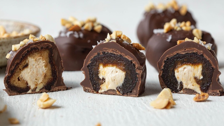Chocolate covered dates filled with nougat