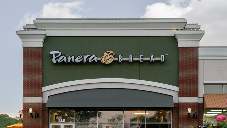 Panera Bread sign on the outside of the restaurant