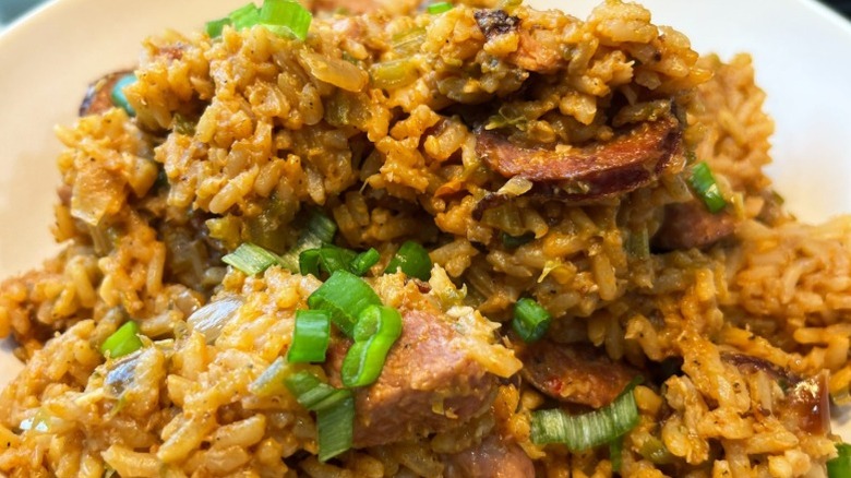 jambalaya with sausage and green onions