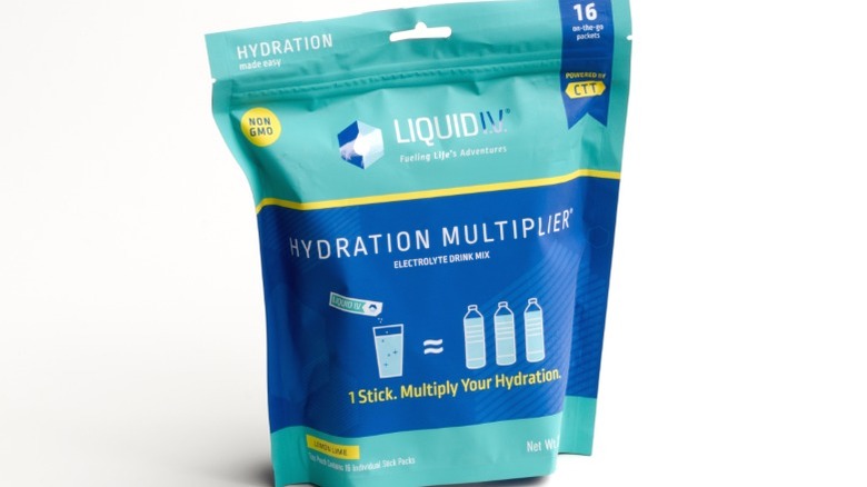 A bag of Liquid I.V. drink mix on a white background.