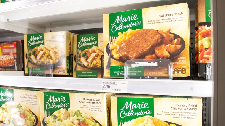 Marie Callender's frozen food on display in the frozen aisle.