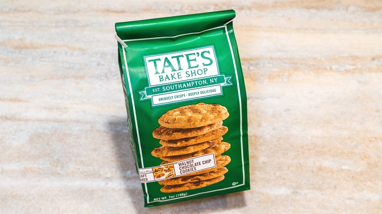 A package of Tate's Bake Shop Walnut Chocolate Chip cookies.